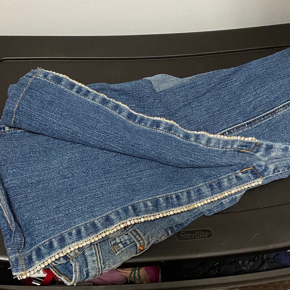 Women's Blue Jeans with rhinestone Trim